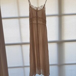 Elegant Lace Trimmed Beige Nightgown
